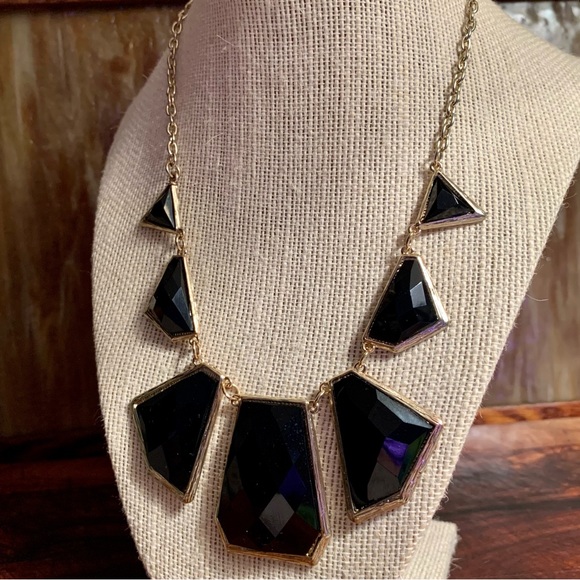 Faceted Jet Colored Geometric Resin Cabochon Necklace - Picture 2 of 7